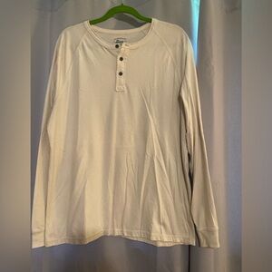 GH Bass cream, 3 button long sleeve shirt. Size Large